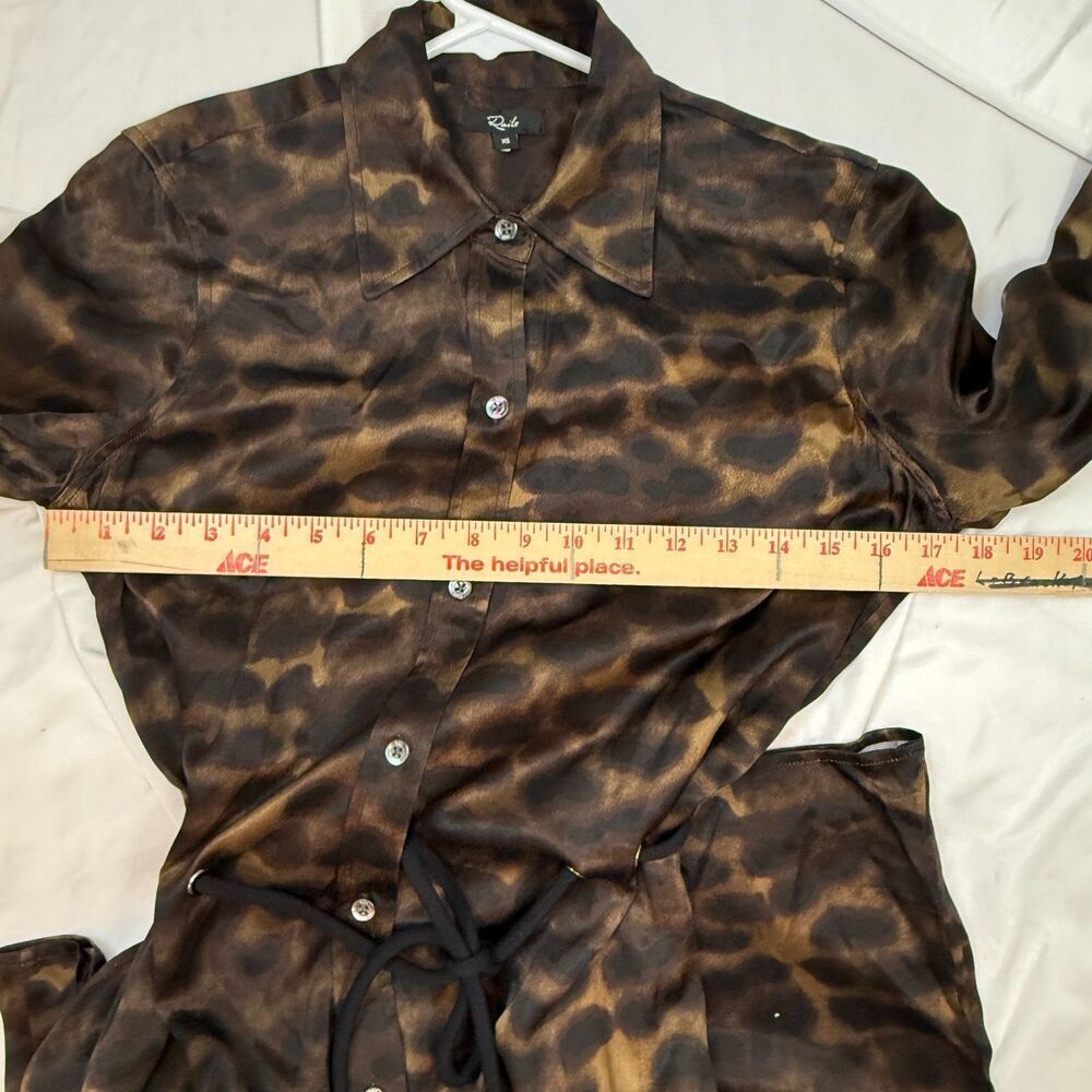 Rails Anina Satin Button Down Shirt Dress Umber Leopard Size XS Mob Wife - Picture 12 of 15